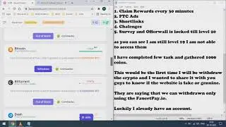 Review of Faucet Crypto - Earning cryptocoins by completing tasks