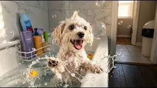 Second Bath Bliss: White Puppy Goes Wild!