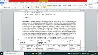 WRITING REVIEW OF LITERATURE IN TABLE FORMAT