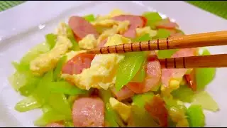 The correct easy method of stir-fry lettuce! No Blanch! Directly stir-fry! Taste Fresh & refreshing!